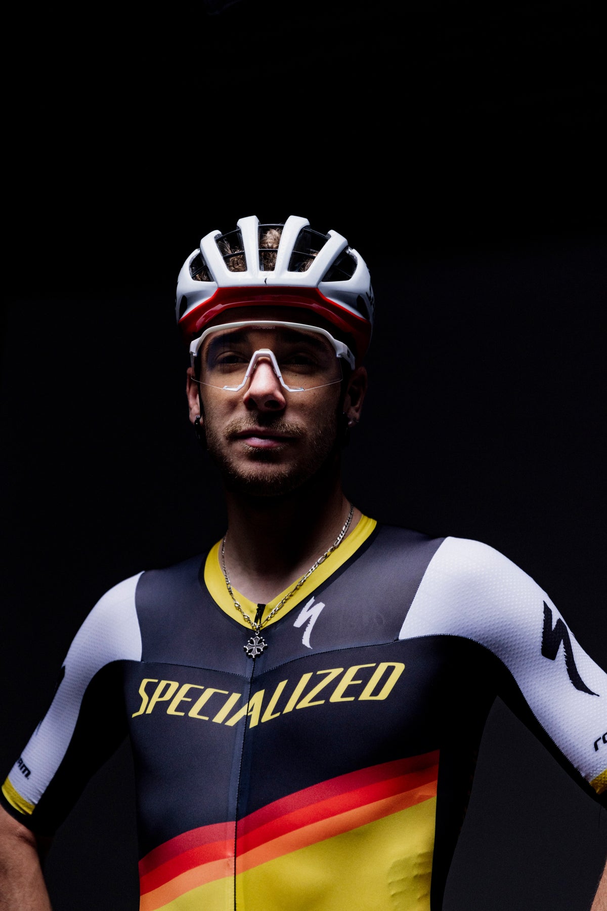 Victor Koretzky with the 100Percent® Speedcraft® on a black background.