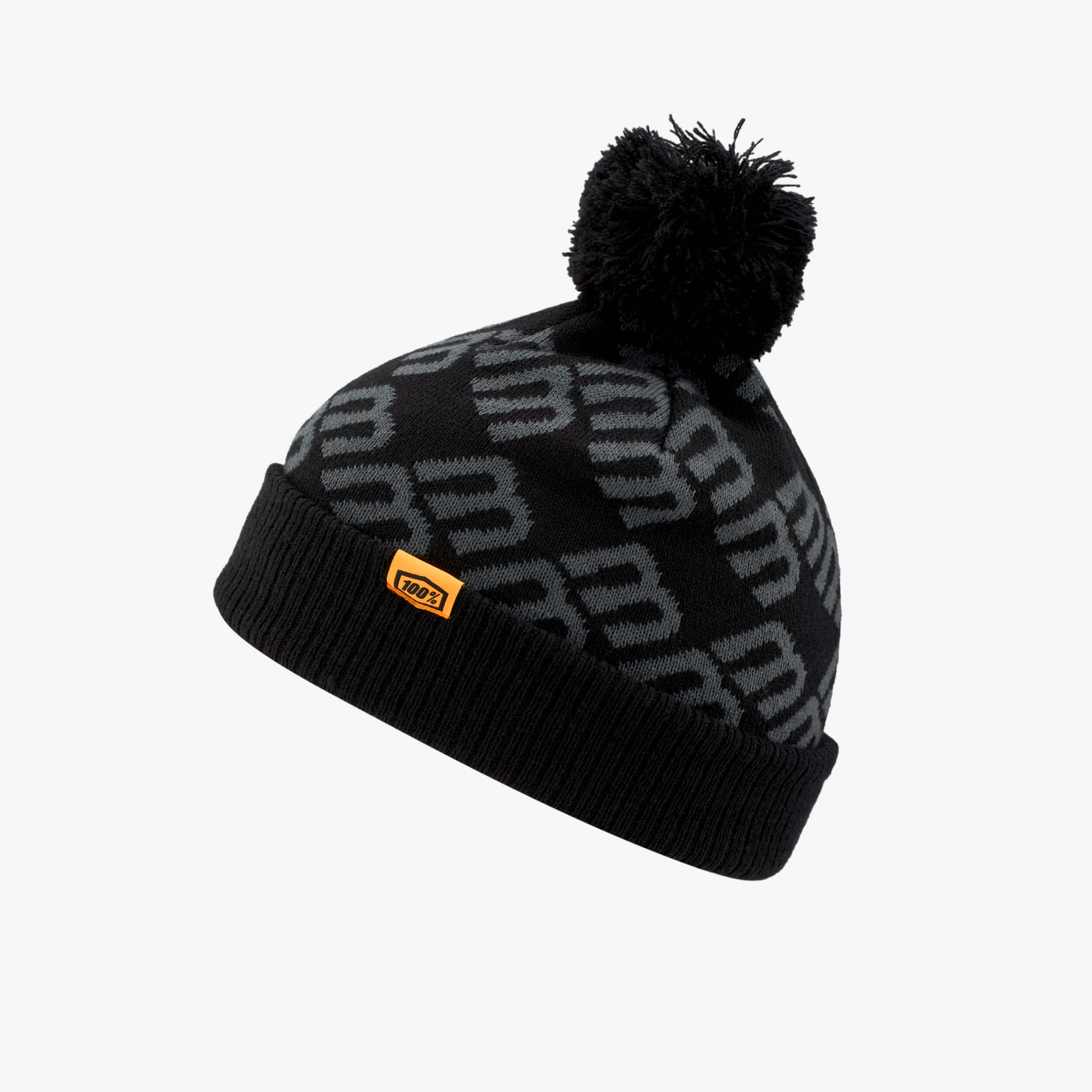 BB33 Cuff Beanie w/Pom Pom Black/Charcoal